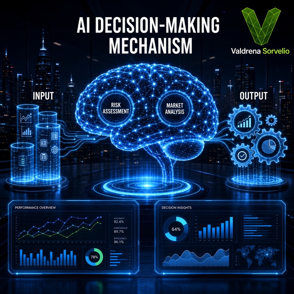 Esquema del motor predictivo Valdrena Sorvelio con nodos de analisis de riesgo y mercado en arquitectura neuronal