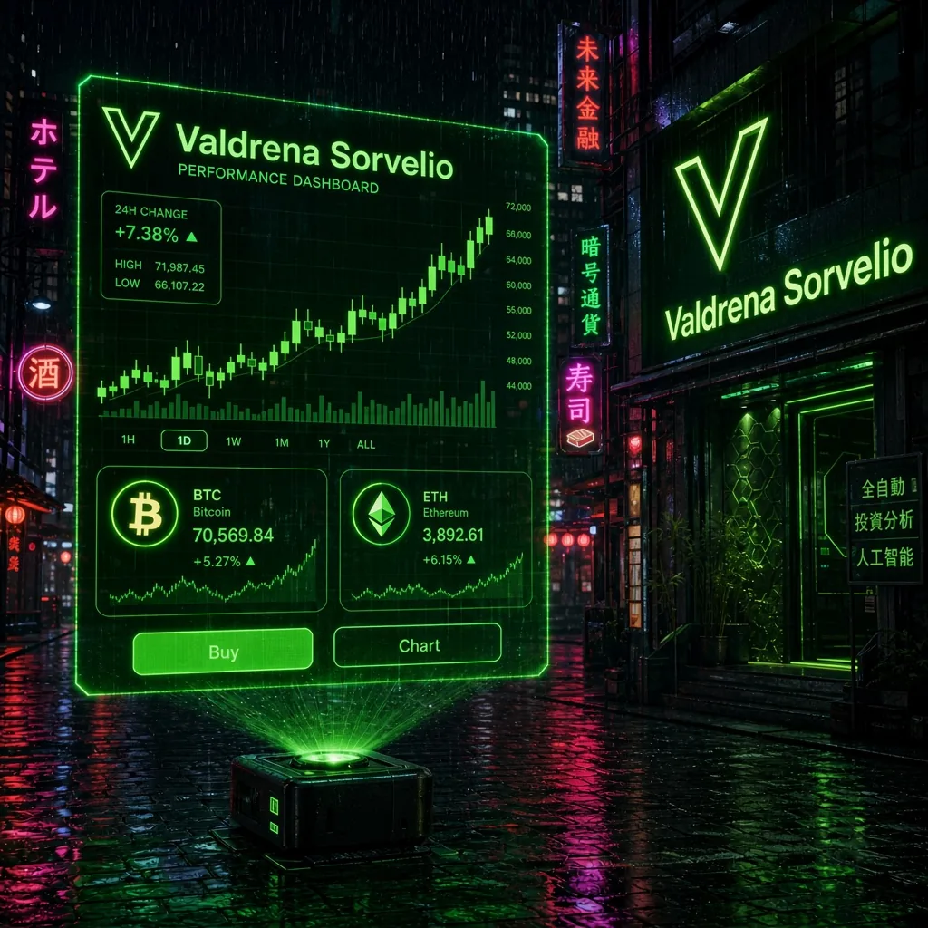 Panel de rendimiento Valdrena Sorvelio con curvas verdes ascendentes proyectadas en una pantalla urbana